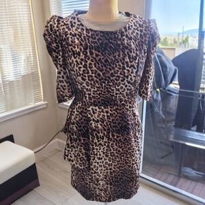 Y2K Forever 21 Leopard Print Puff-Sleeve Tunic Top - Brown & Black